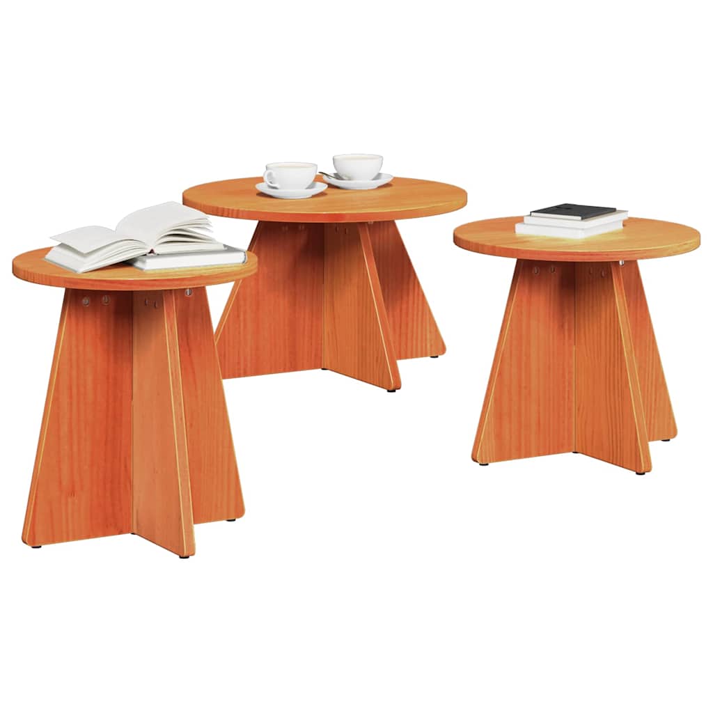 Salongbord Sofabord Tre 3 stk Vokset brun 49 x 49 x 30 cm Massiv furu tre