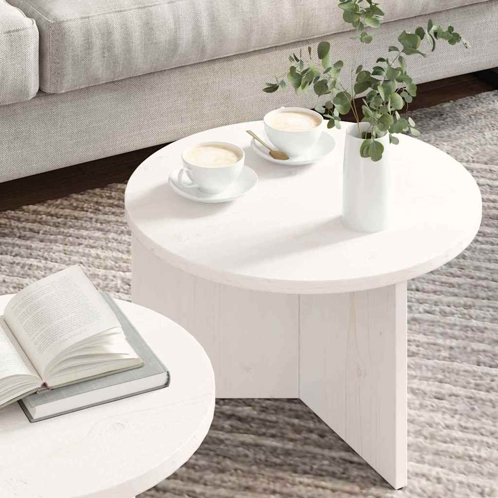 Salongbord Sofabord Hvit Sett 2 stk 49 x 49 x 28 cm Massiv furu tre