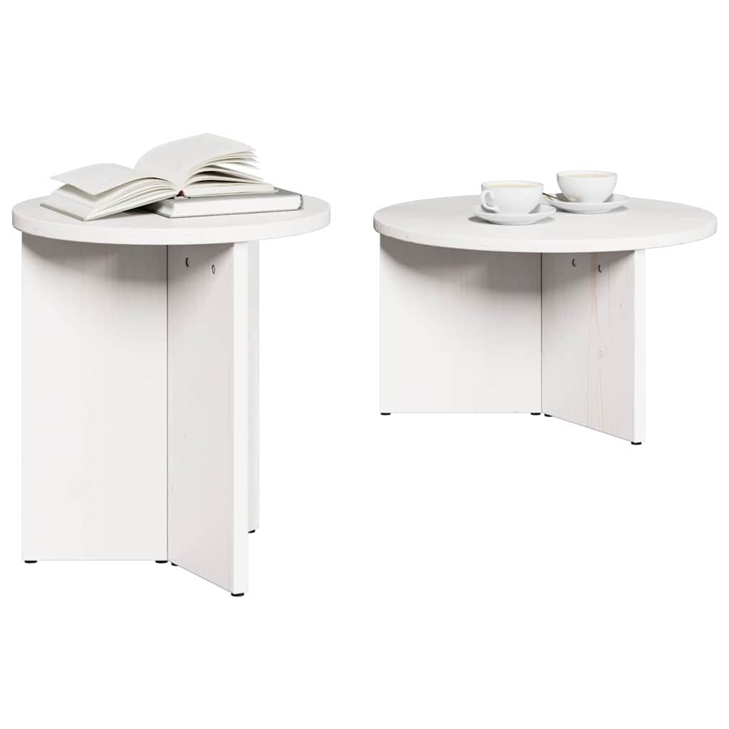 Salongbord Sofabord Hvit Sett 2 stk 49 x 49 x 28 cm Massiv furu tre