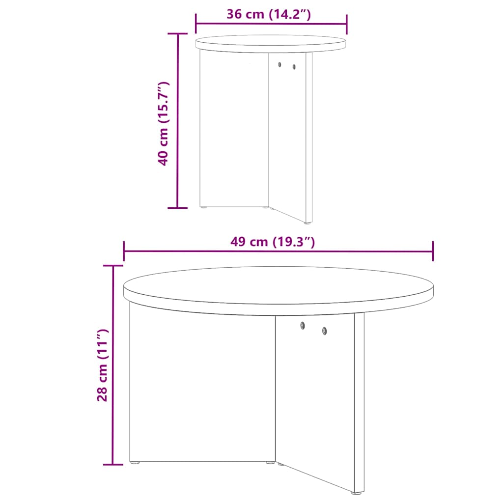 Salongbord Sofabord Hvit Sett 2 stk 49 x 49 x 28 cm Massiv furu tre