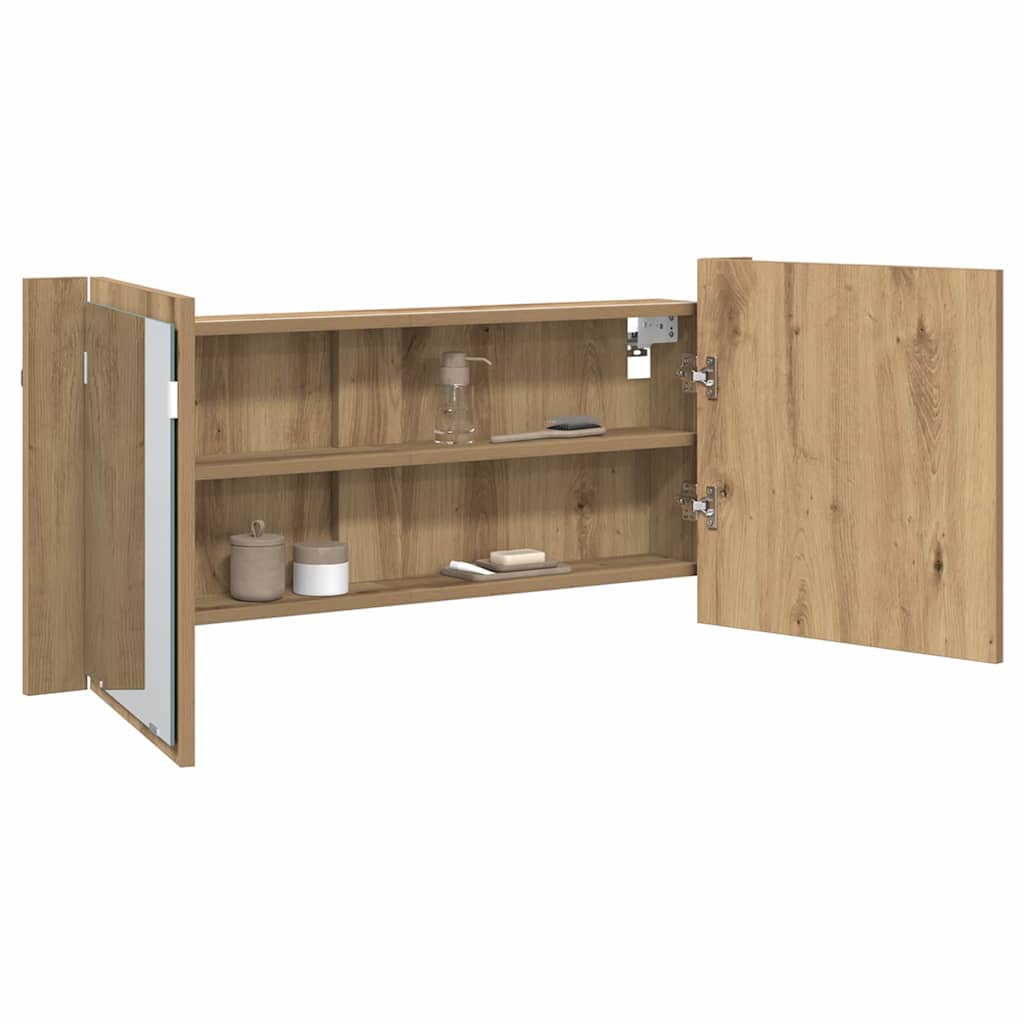 Baderomsspeil LED Speilskap Håndlaget Eik 100x12x45 cm