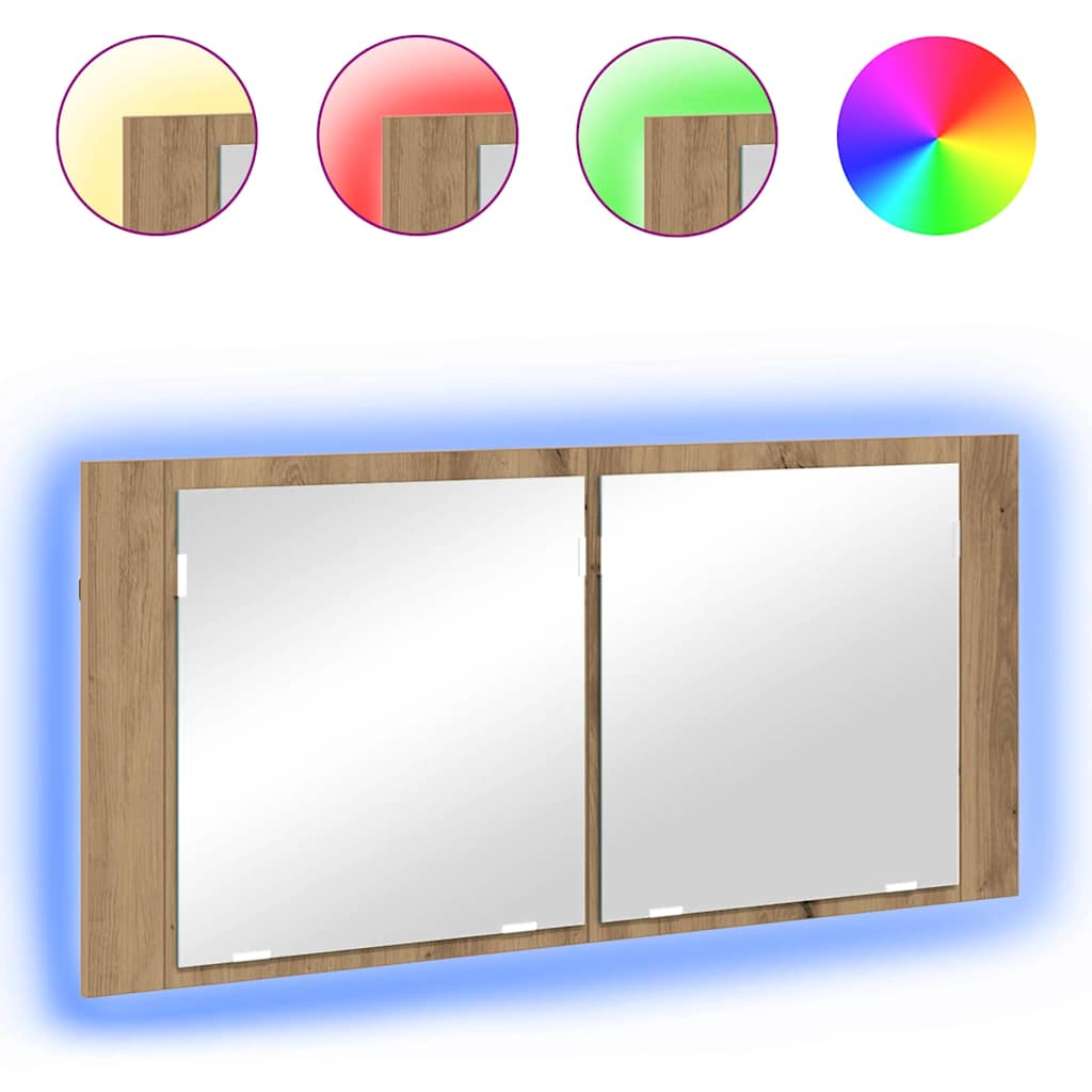Baderomsspeil LED Speilskap Håndlaget Eik 100x12x45 cm
