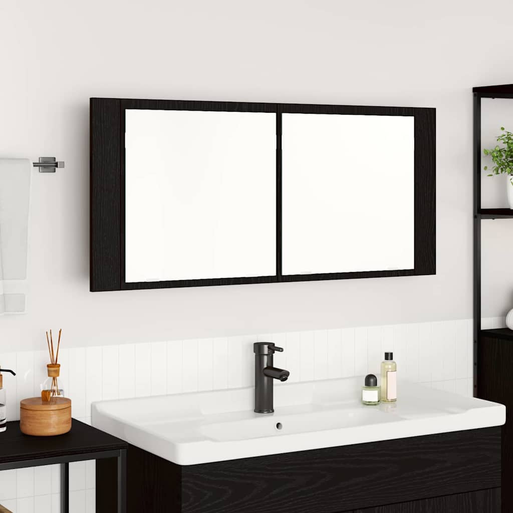 Baderomsspeil LED speilskap Svart Eik 100x12x45 cm