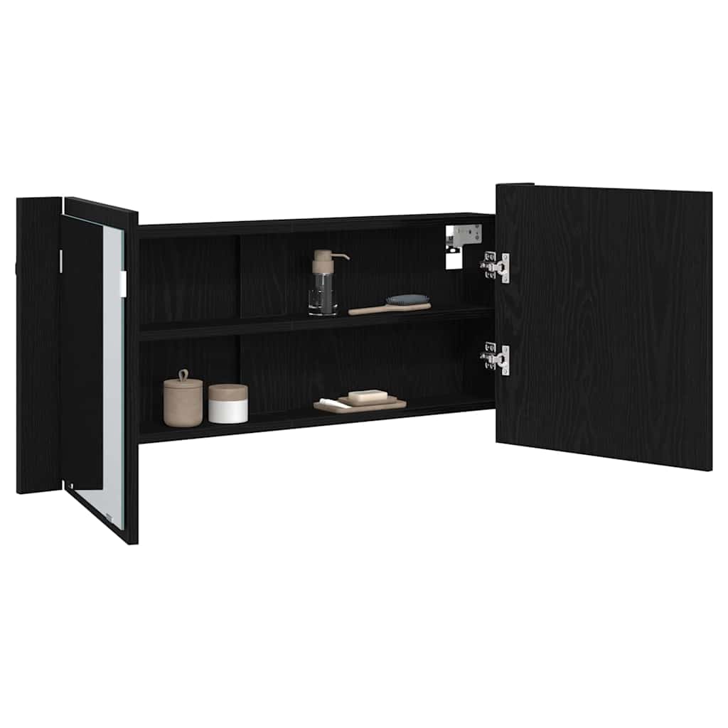 Baderomsspeil LED speilskap Svart Eik 100x12x45 cm