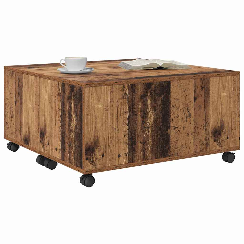 Salongbord Sofabord Gammelt Tre med hjul med lagring 75 x 75 x 38 cm