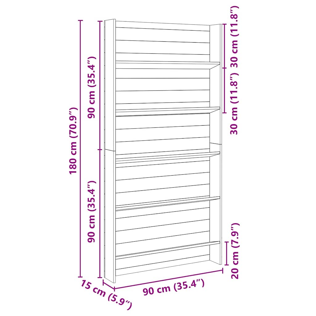 Planteskuffer med hylle Brun 90 x 15 x 180 cm Impregnert furu