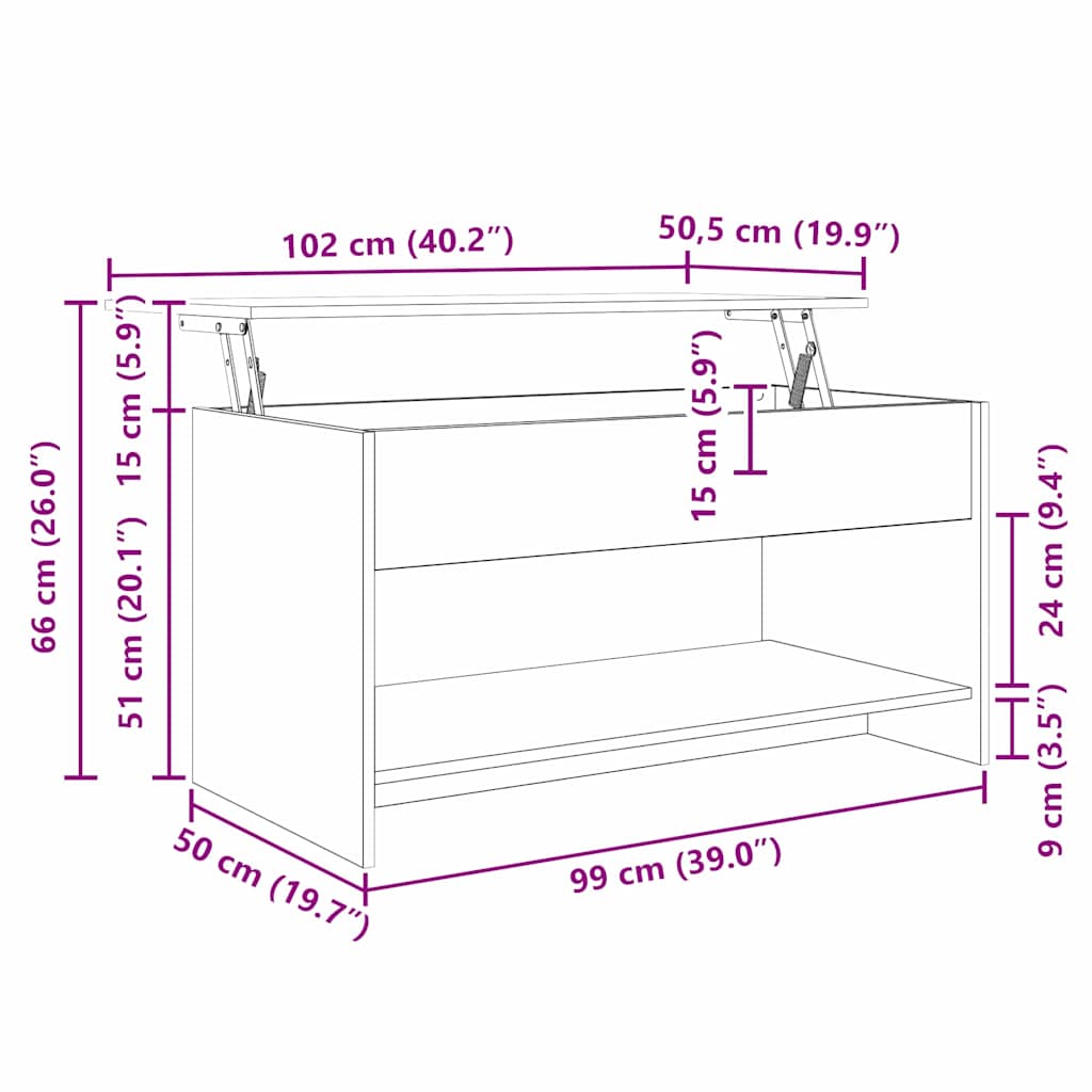 Salongbord Sofabord Artisan Eik 102 x 50 x 52.5 cm