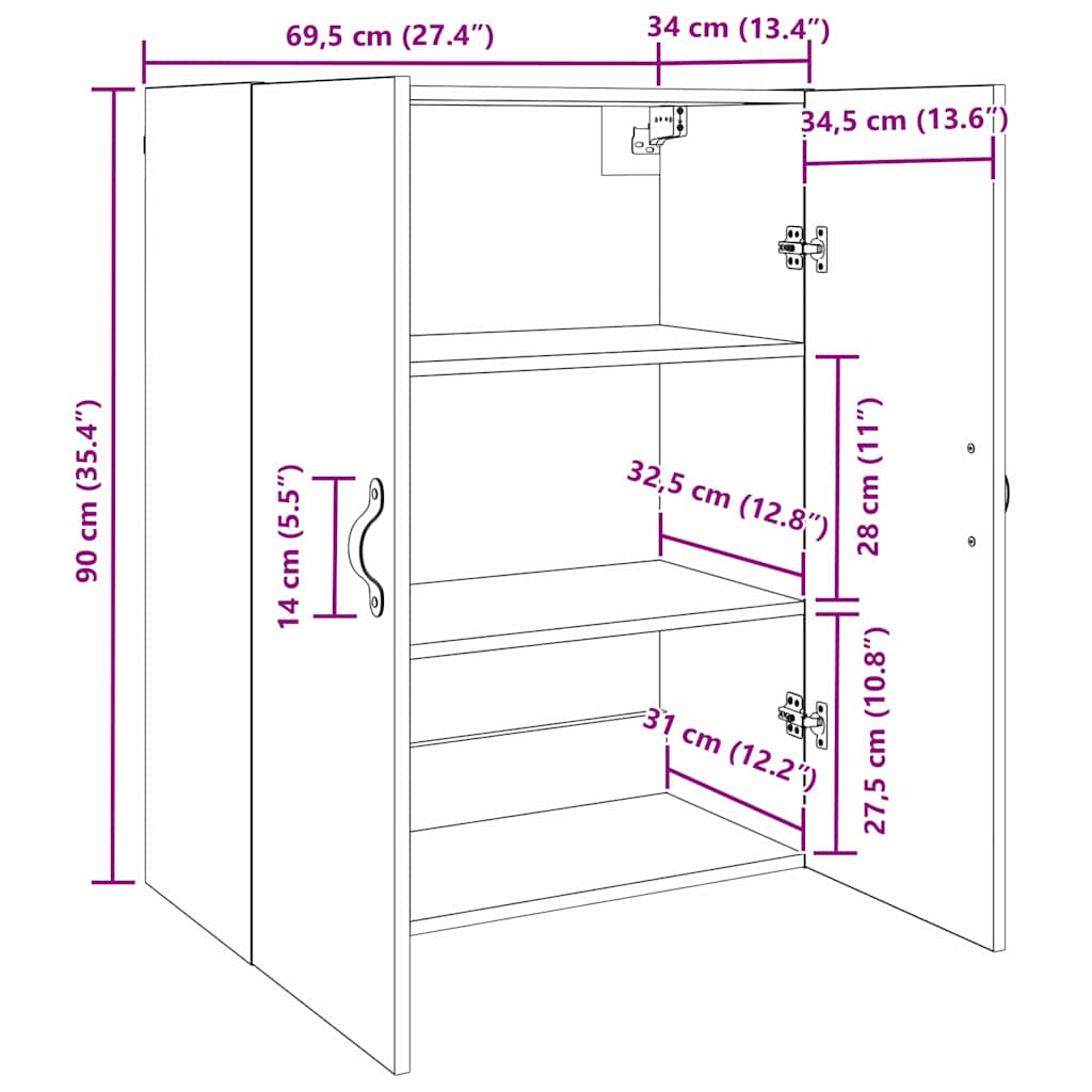Veggskap Gammelt Tre 69,5 x 34 x 90 cm
