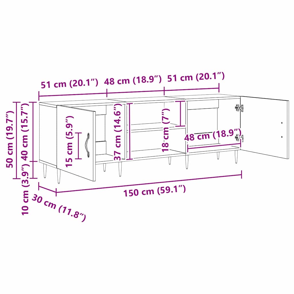 TV-Møbel Artisan Eik TV-skap med hylle med lagring med dør 150 x 30 x 50 cm