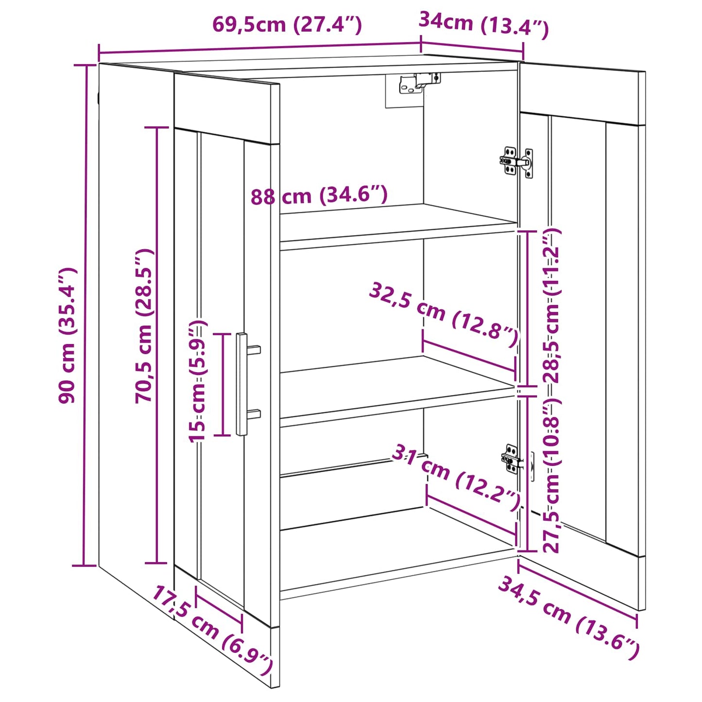 Veggskap Svart Eik 69.5 x 34 x 90 cm