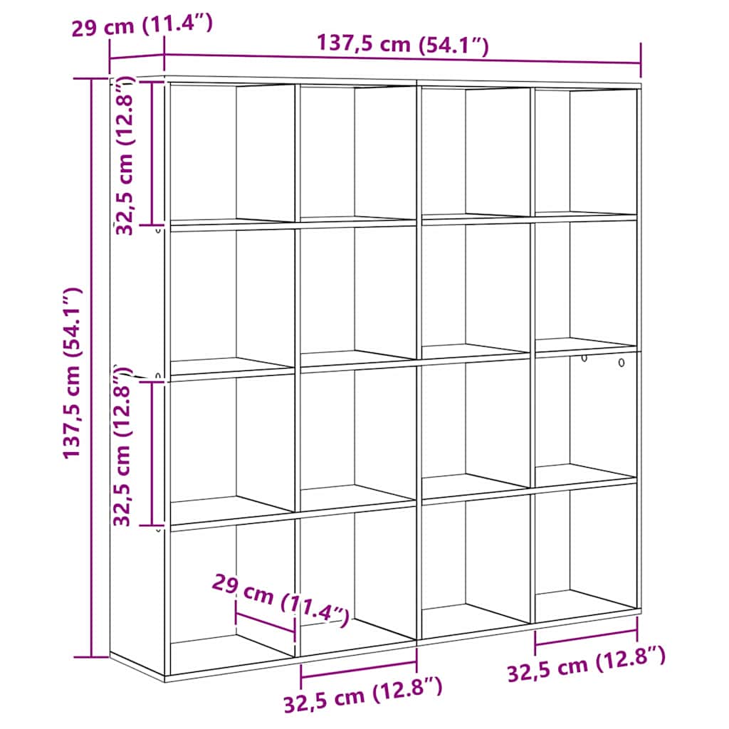 Bokhylle Svart Eik 137.5 x 29 x 137.5 cm