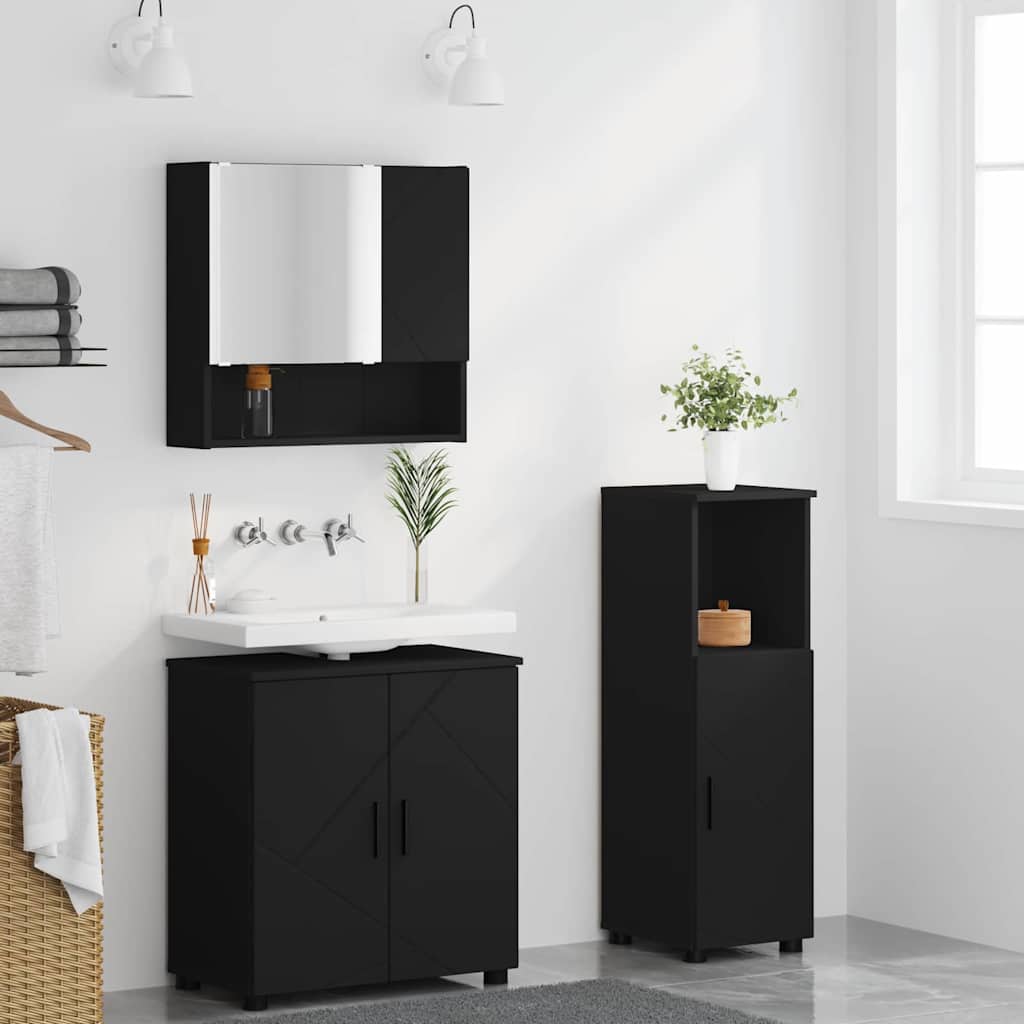 Baderomsmøbelsett Veggmontert 3 pcs Svart 61 x 35 x 64 cm