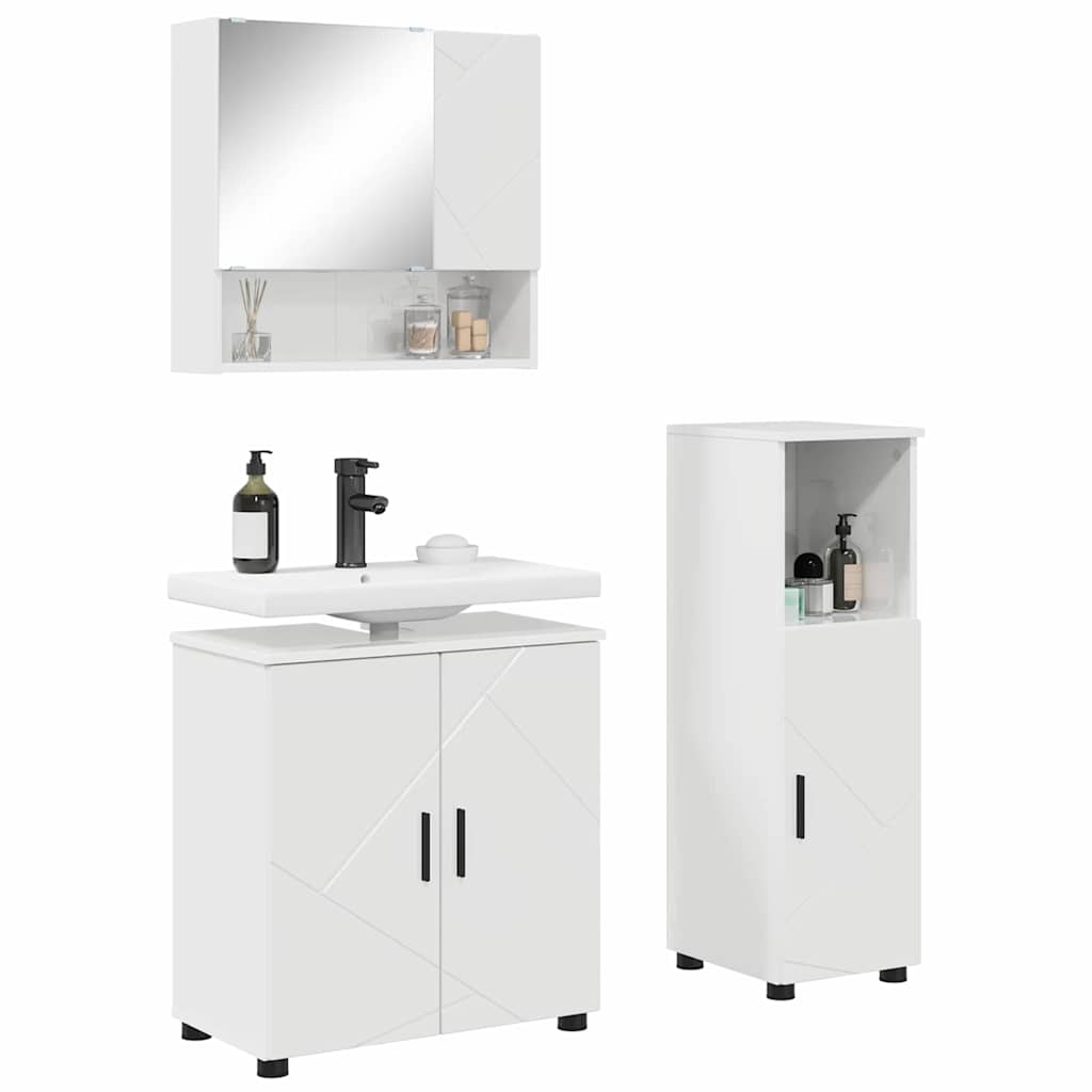 Baderomsmøbelsett 3 pcs Høyglans Hvit 61 x 35 x 64 cm