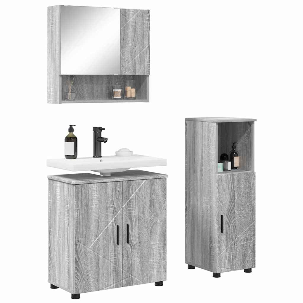 Baderomsmøbelsett 3 pcs Sonoma Grå 61 x 35 x 64 cm