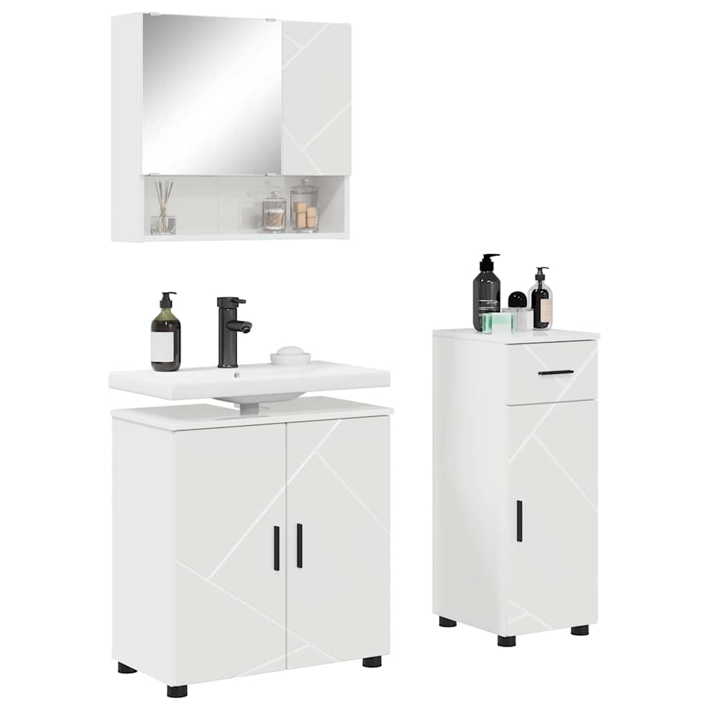 Baderomsmøbelsett 3 pcs Høyglans Hvit 61 x 35 x 64 cm