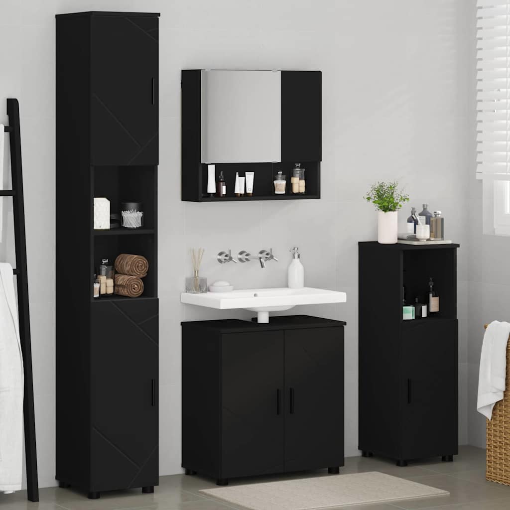 Baderomsmøbelsett Veggmontert 4 pcs Svart 61 x 35 x 64 cm