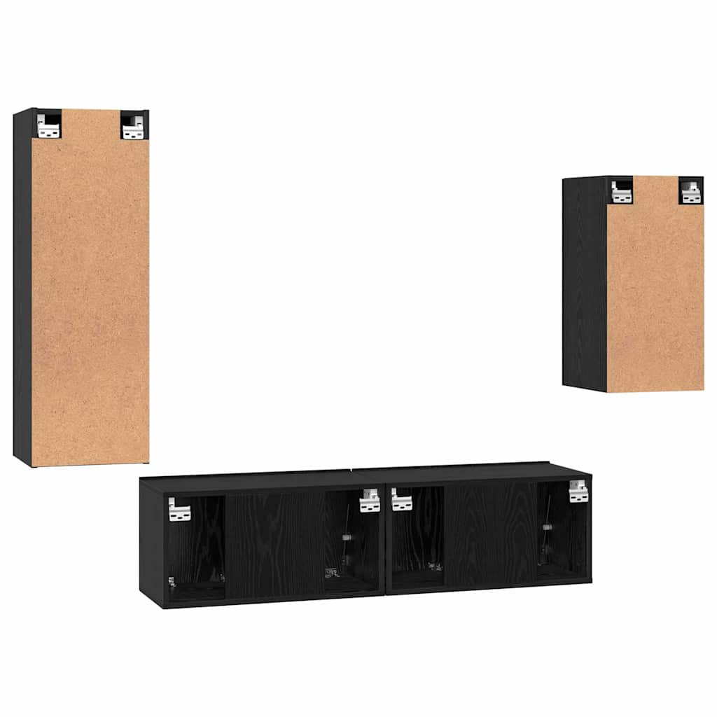 TV-benksett Veggmontert 4 pcs Svart Eik Konstruert tre