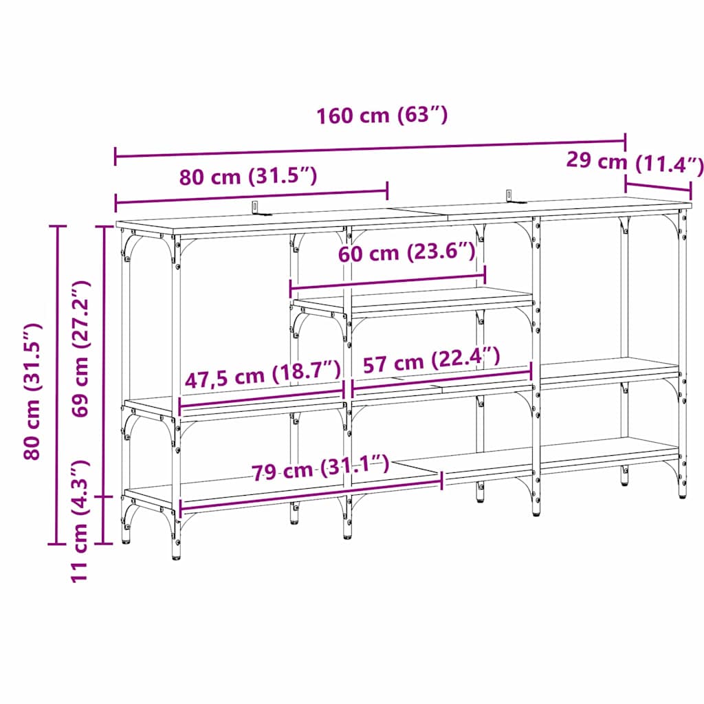 Avlastningsbord Konsollbord Artisan Eik 160 x 29 x 80 cm