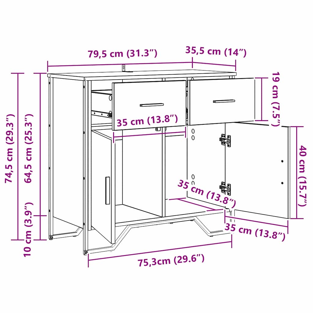 Skjenk Svart Eik med skuff 79,5 x 35,5 x 74,5 cm