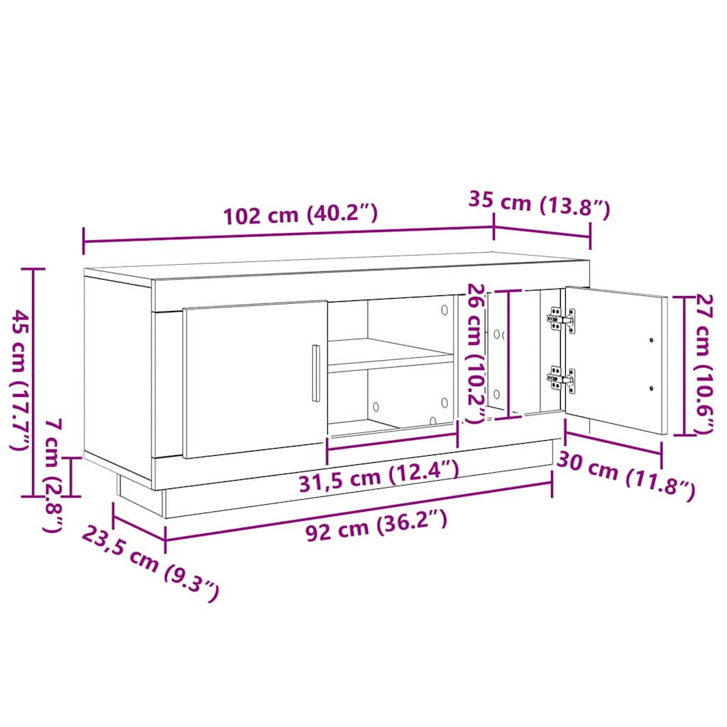 TV-Møbel Svart Eik TV-skap 102 x 35 x 45 cm