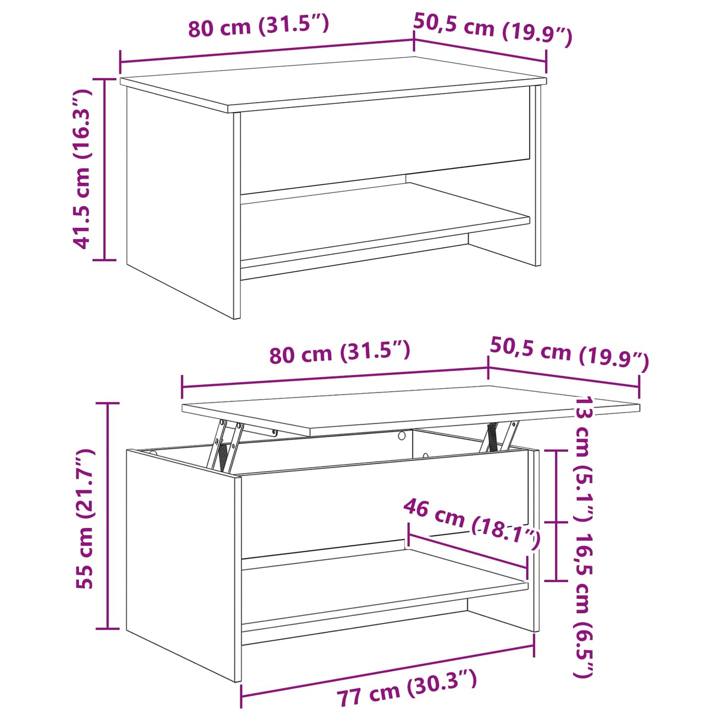 Salongbord Sofabord Gammelt Tre 80 x 50,5 x 41,5 cm