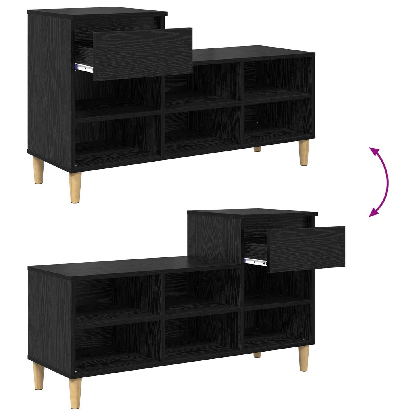 Sko Skap med skuff Svart Eik 102 x 36 x 60 cm Konstruert tre