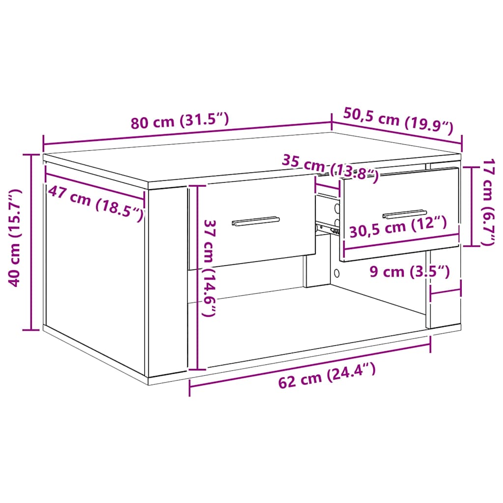 Salongbord Sofabord Gammelt Tre med skuff 80 x 50 x 40 cm