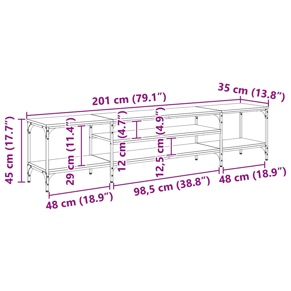 TV-skap Gamle tre 201 x 35 x 45 cm Ingeniørtre og jern