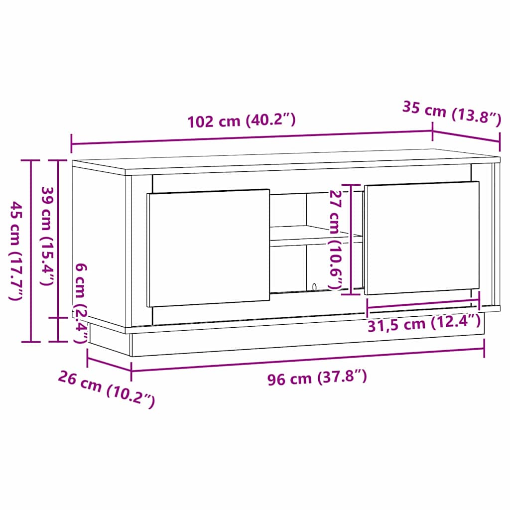TV-skap Gamle tre 102 x 35 x 45 cm Konstruert tre