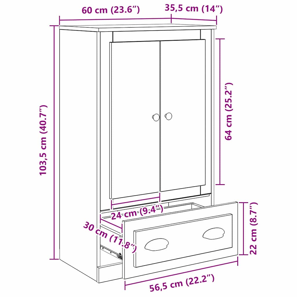 Skap Artisan Eik 60 x 35,5 x 103,5 cm