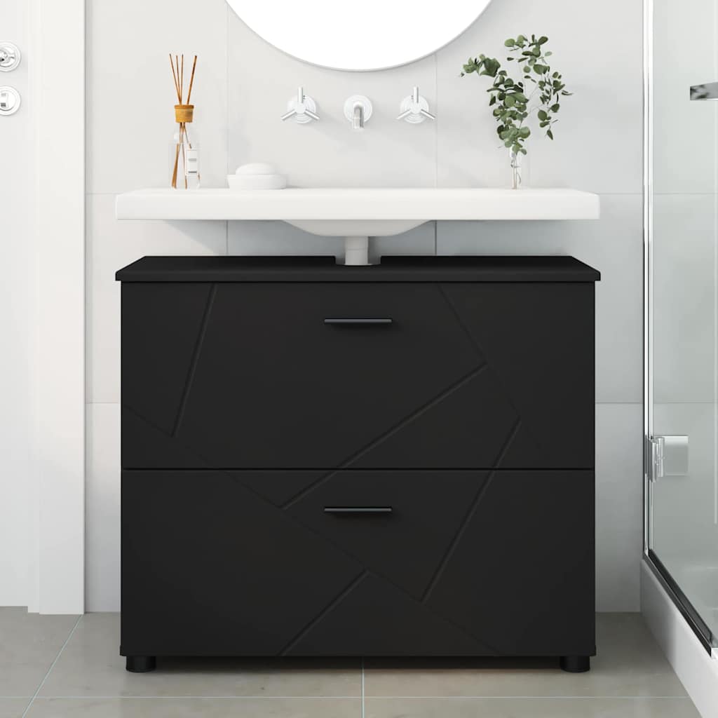 Baderomsskap med skuff Svart 76.5 x 35 x 64 cm Konstruert tre