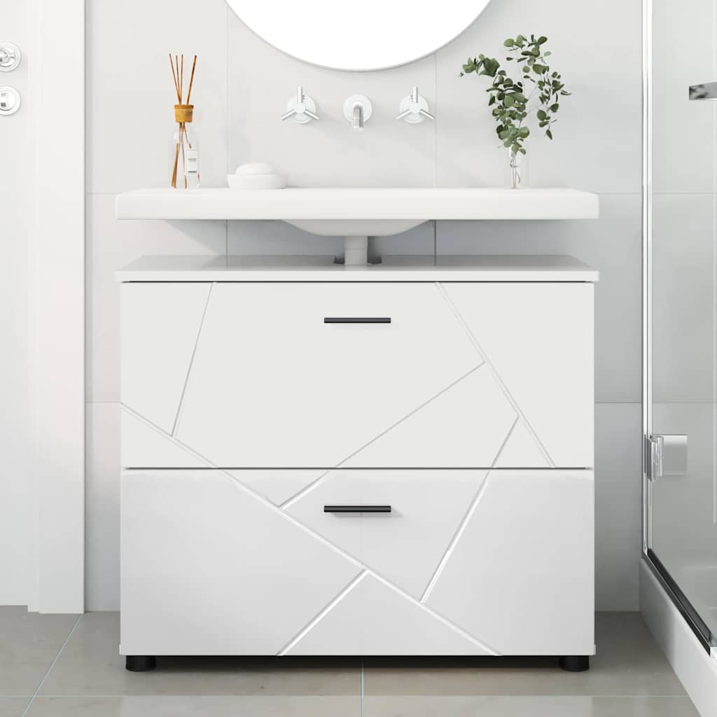 Baderomsskap Høyglans hvit 76.5 x 35 x 64 cm Konstruert tre