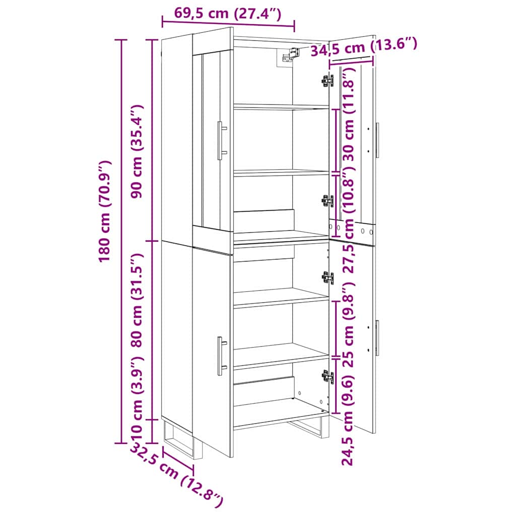 Skap Svart Eik 69.5 x 34 x 90 cm