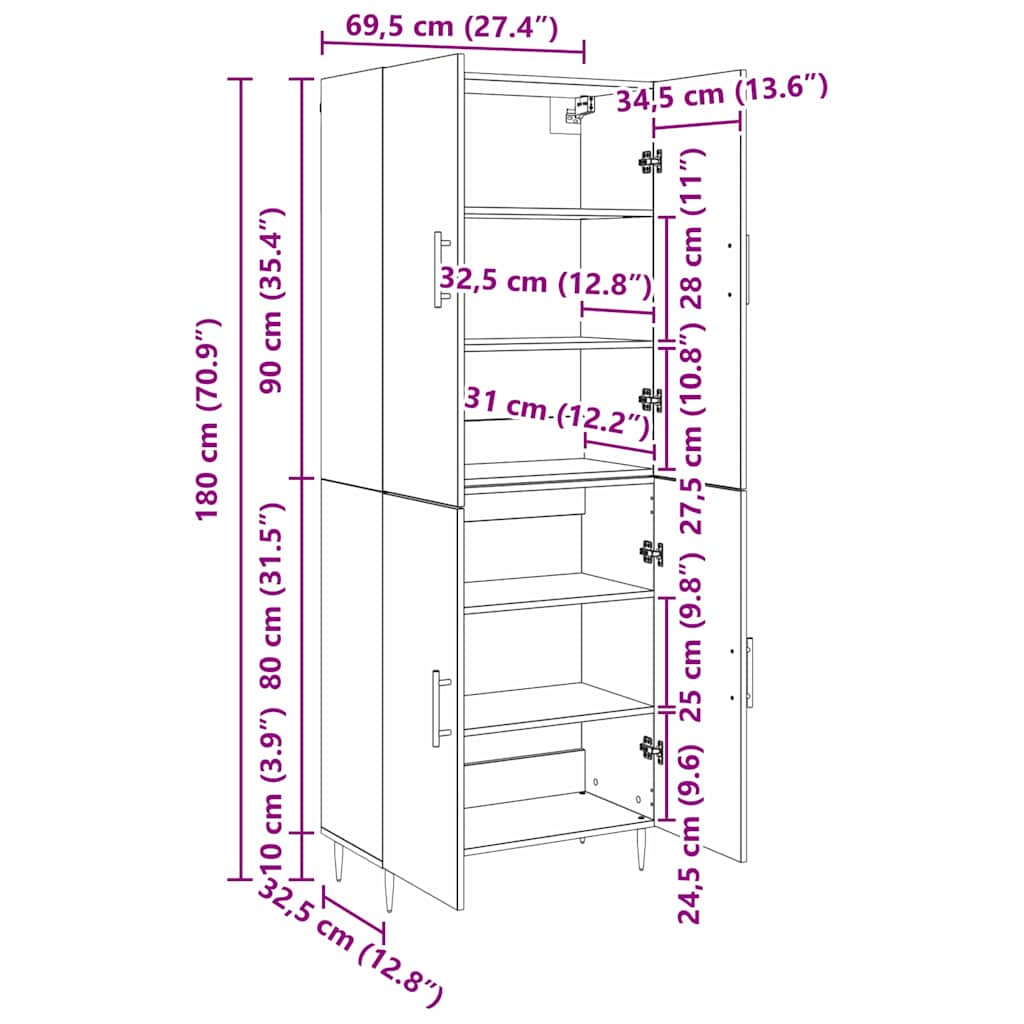 Skap Svart Eik 69.5 x 34 x 180 cm