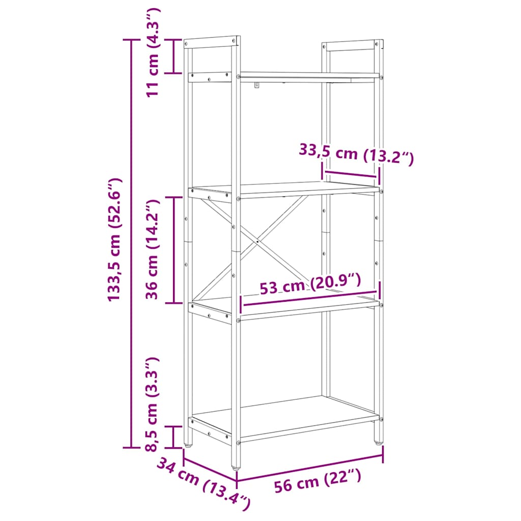 Bokhylle Svart Eik 56 x 34 x 133,5 cm