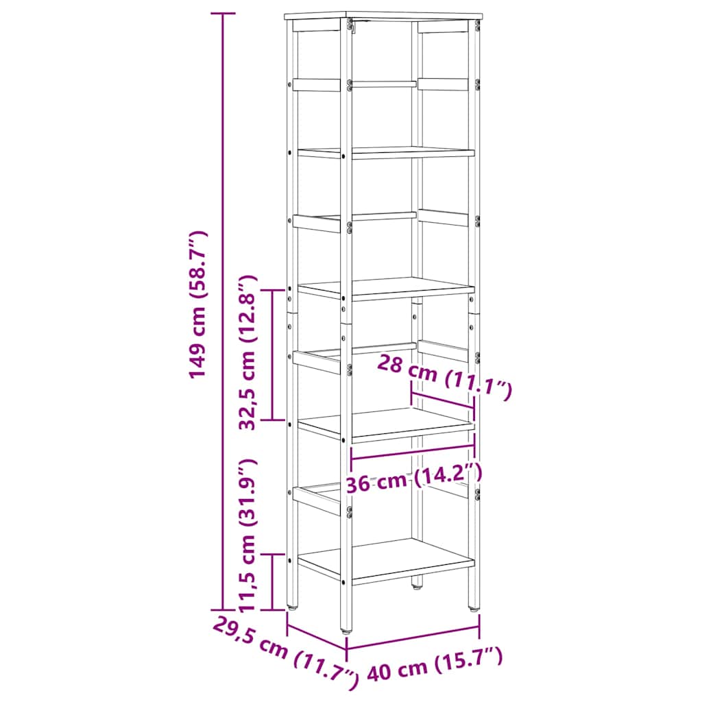 Bokhylle Sonoma eik 40 x 29,5 x 149 cm Konstruert tre