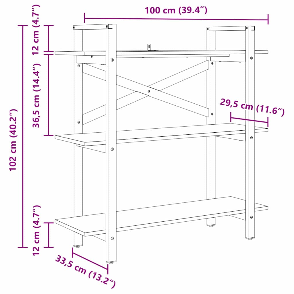 Bokhylle Sonoma Eik 100 x 33,5 x 102 cm