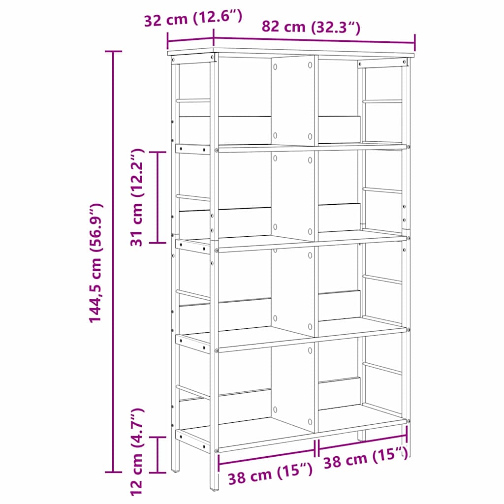 Bokhylle Sonoma eik 82 x 32 x 144,5 cm Konstruert tre
