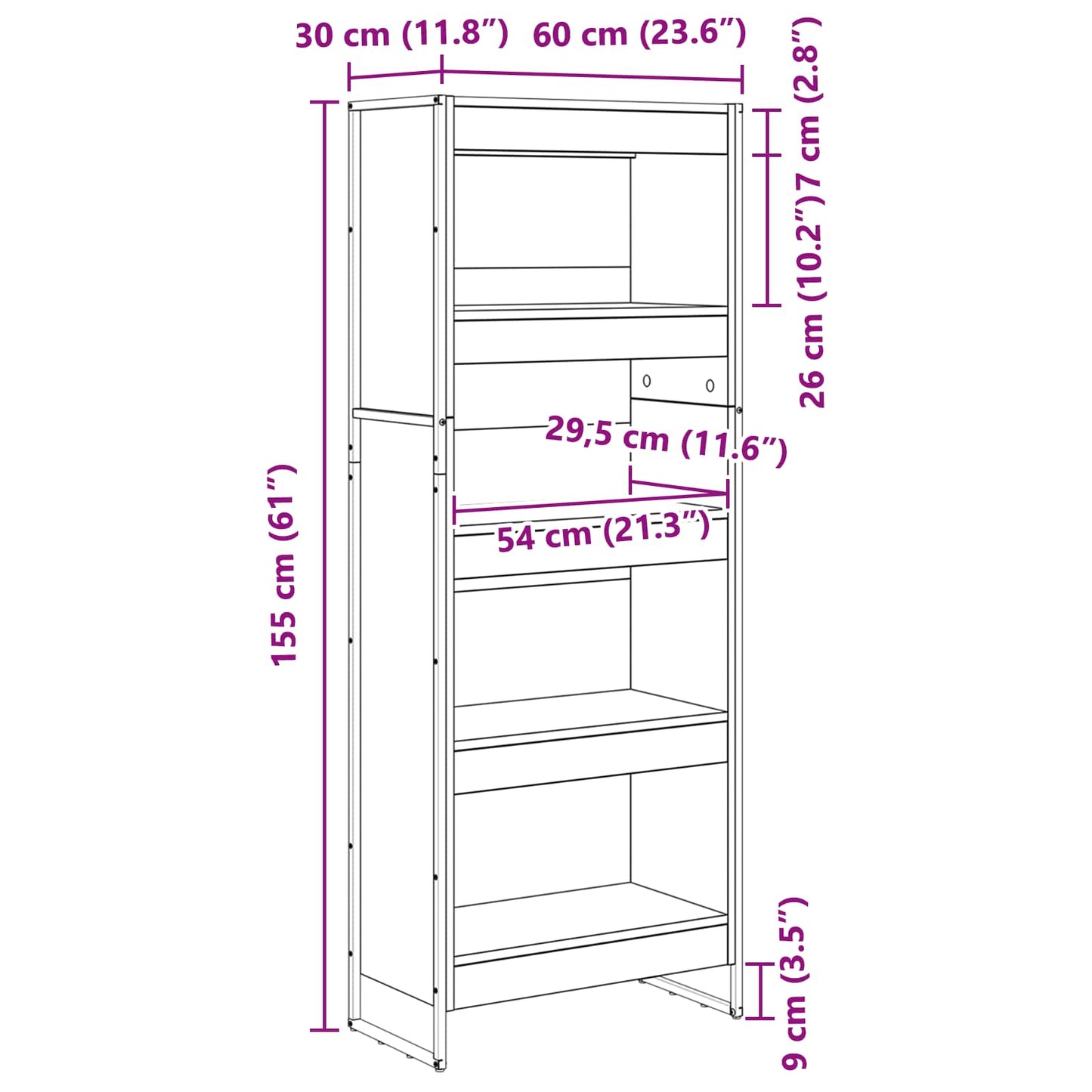 Bokhylle Gammelt Tre 80 x 30 x 155 cm