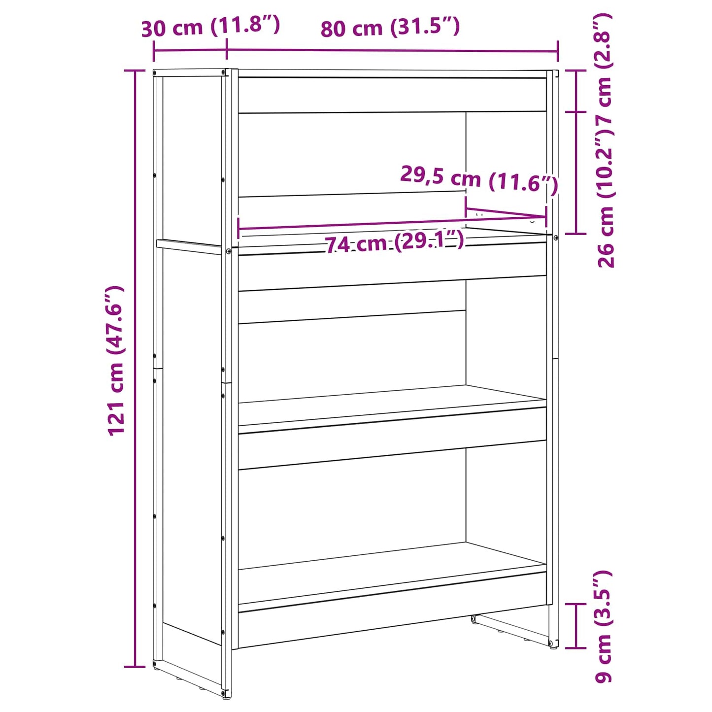 Bokhylle Gammelt Tre 80 x 30 x 155 cm