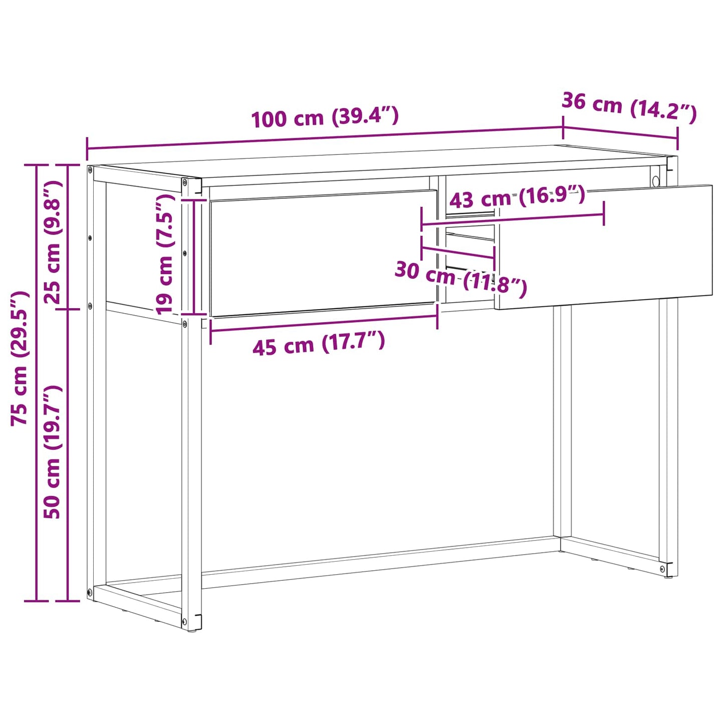 Avlastningsbord Konsollbord Sonoma Grå 100 x 36 x 75 cm