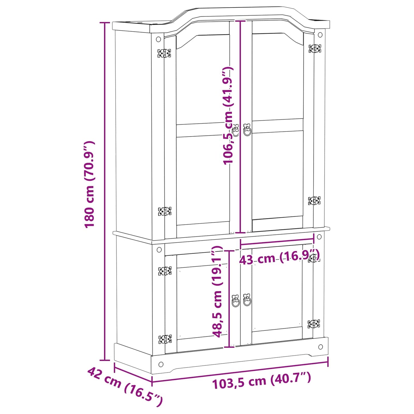 Vitrineskap Hvit 103.5 x 42 x 180 cm Massiv furu