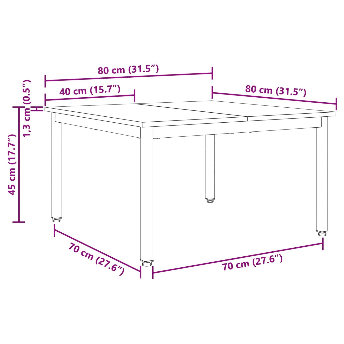 Salongbord Sofabord Gammelt Tre 80 x 80 x 45 cm