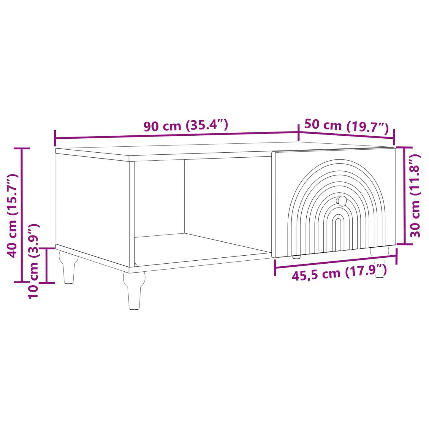 Kaffebord Artisan eik 90 x 50 x 40 cm Konstruert tre