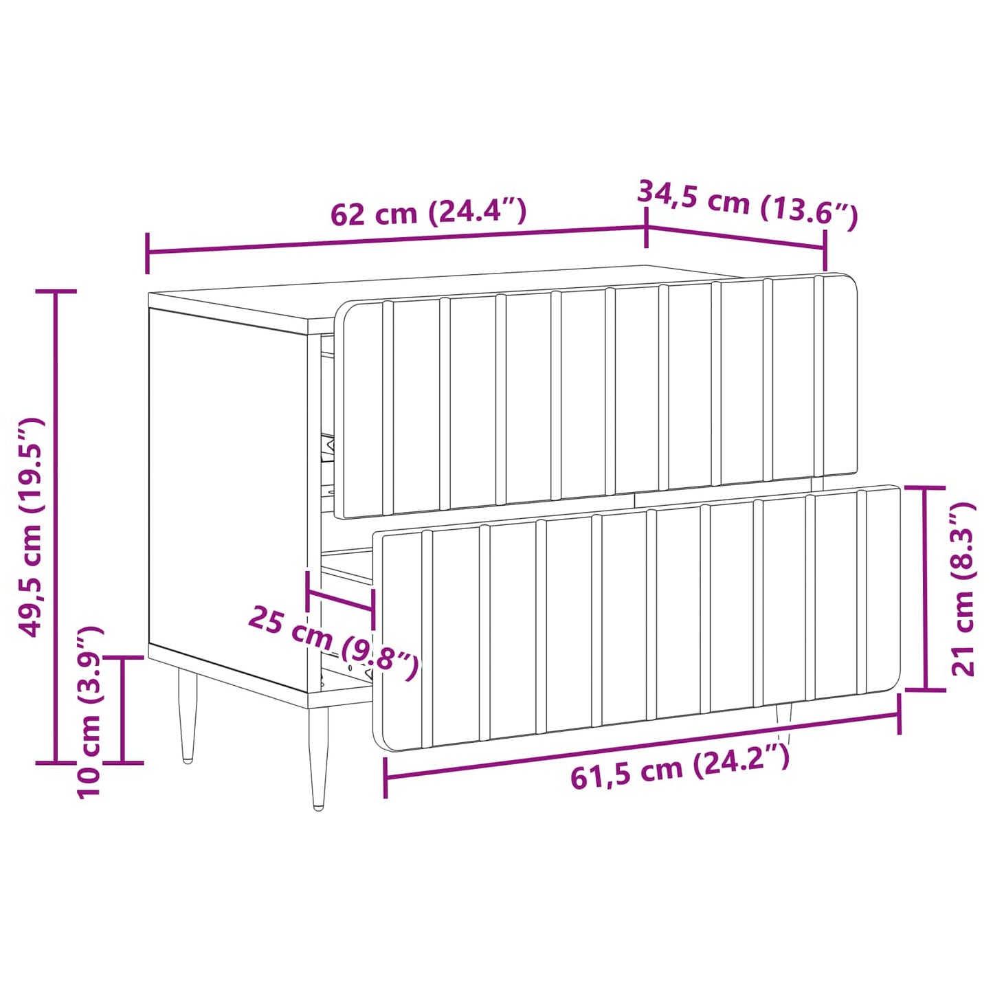 Nattbordskap Betonggrå 62 x 34,5 x 49,5 cm Konstruert tre
