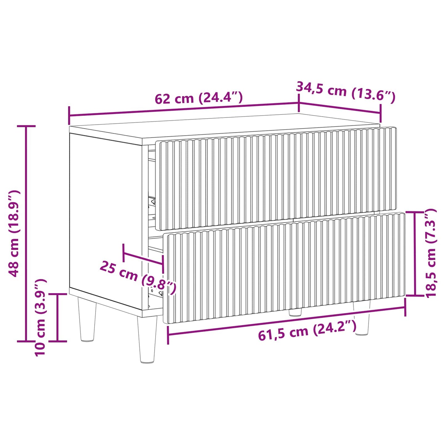 Nattbordskap Røkt Eik 62 x 34,5 x 48 cm Konstruert tre