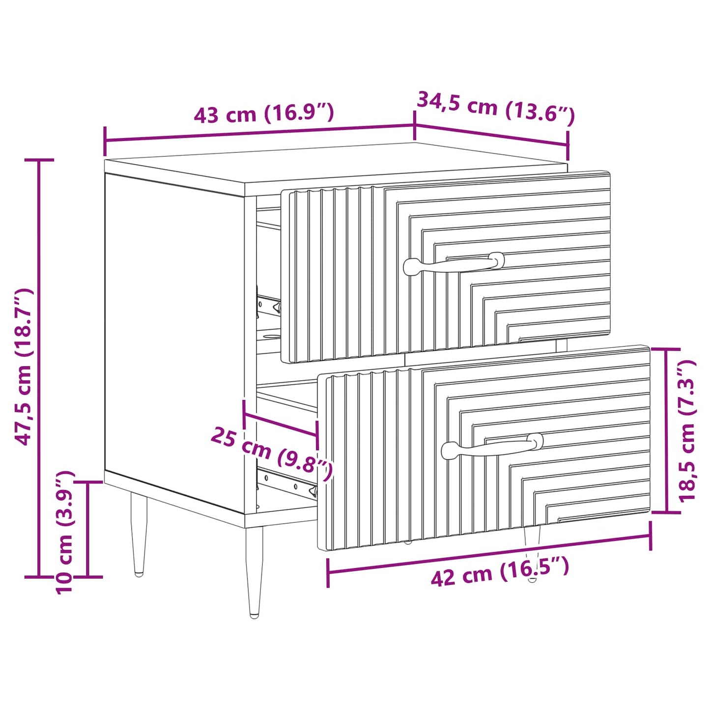 Nattbordskap 2 pcs Hvit 43 x 34,5 x 47,5 cm Konstruert tre
