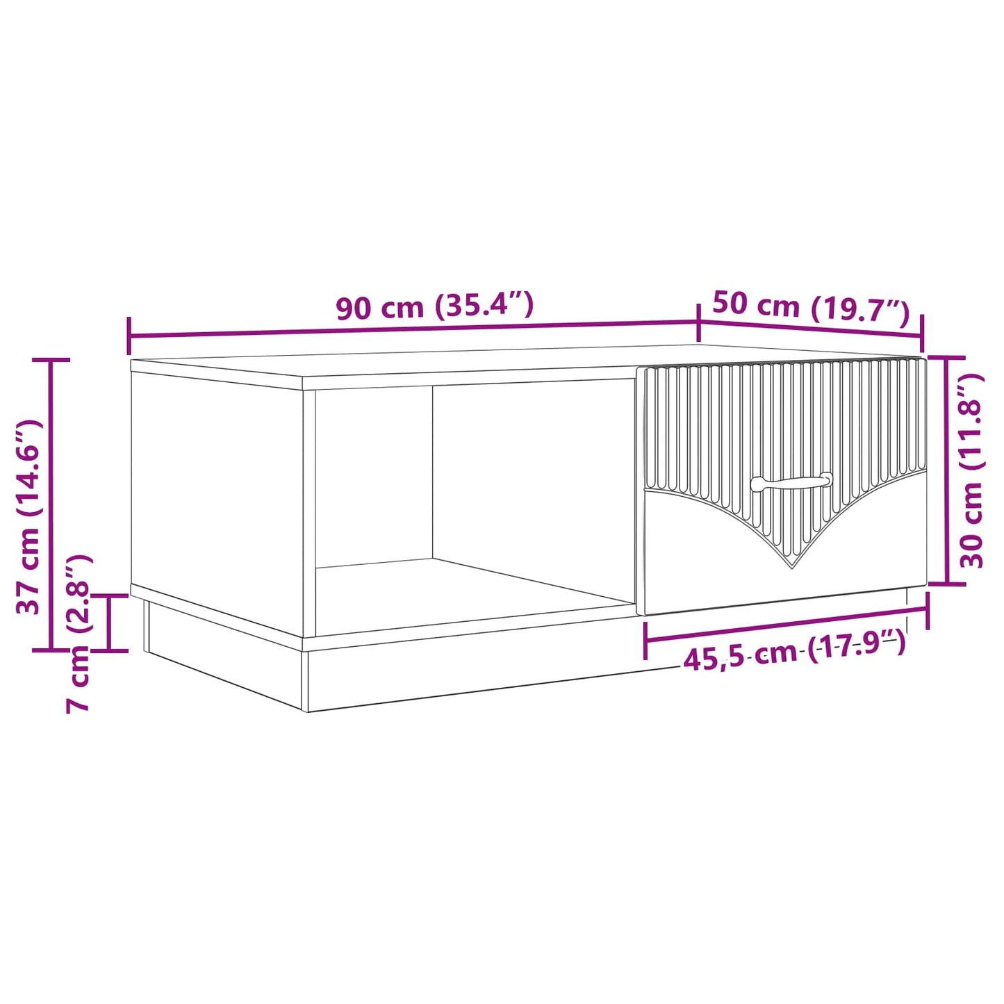 Kaffebord Sonoma eik 90 x 50 x 37 cm Konstruert tre