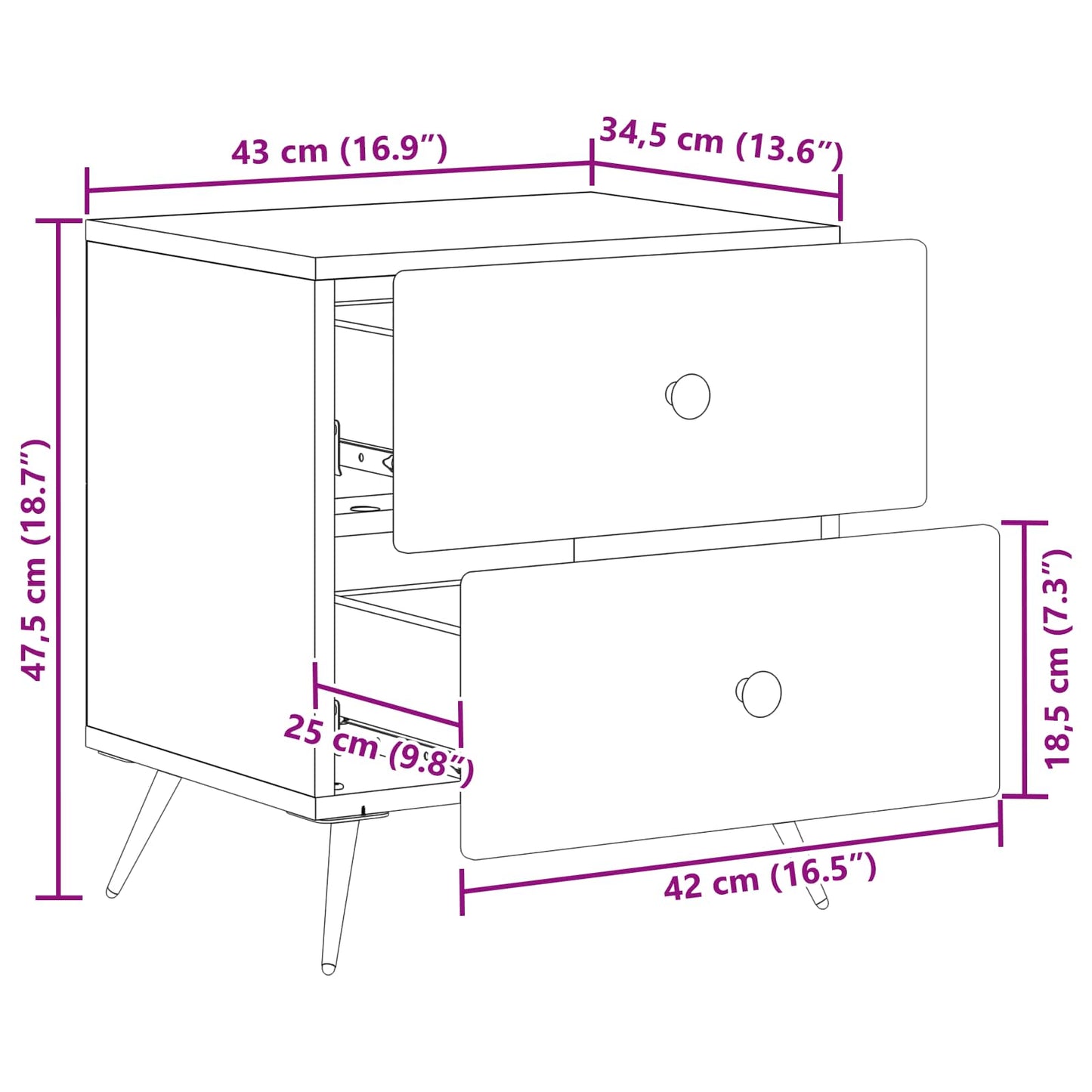 Nattbordskap Gammelt tre 43 x 34,5 x 47,5 cm Konstruert tre