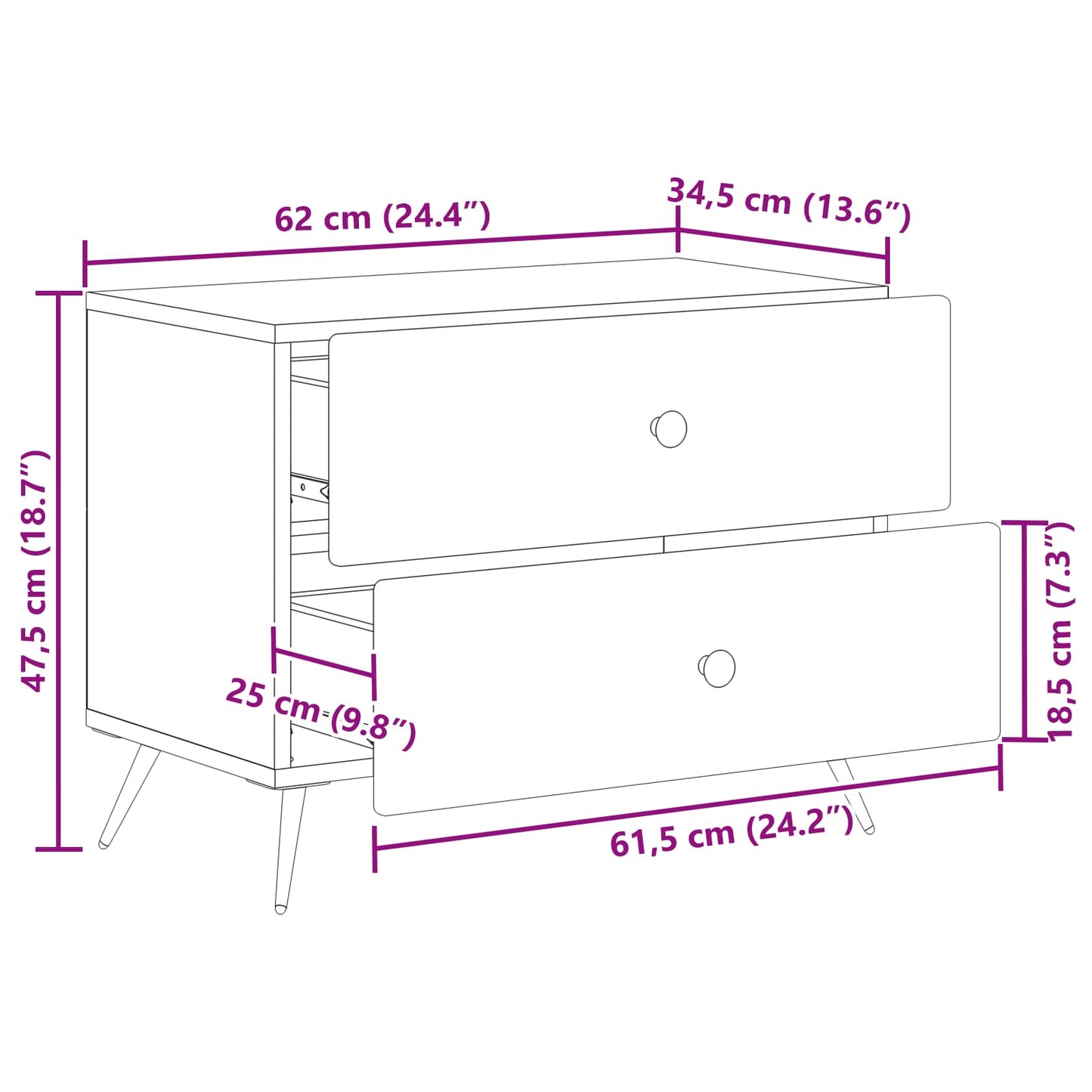 Nattbordskap Røkt Eik 62 x 34,5 x 47,5 cm Konstruert tre